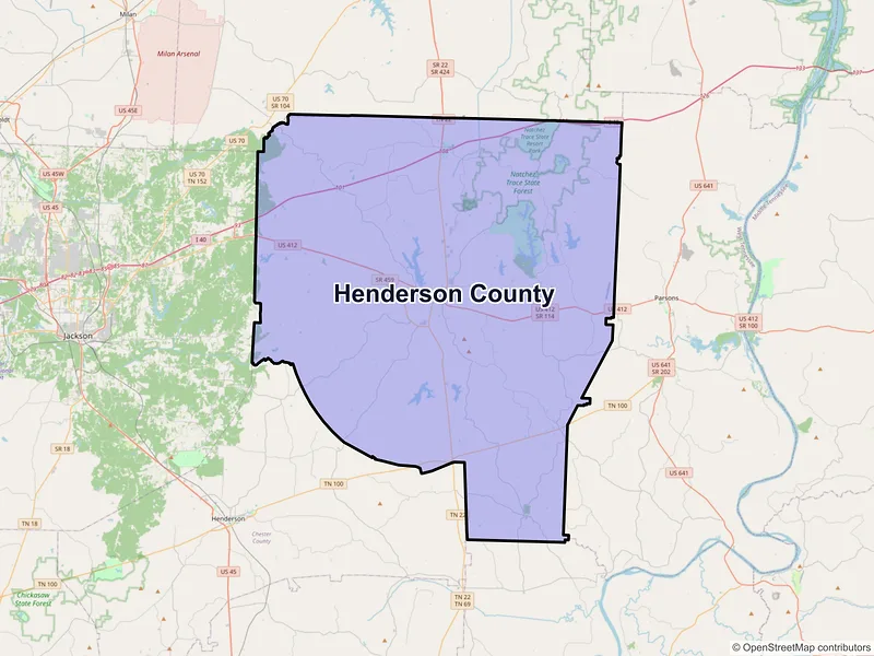Map of Henderson County, Tennessee and ZIP codes