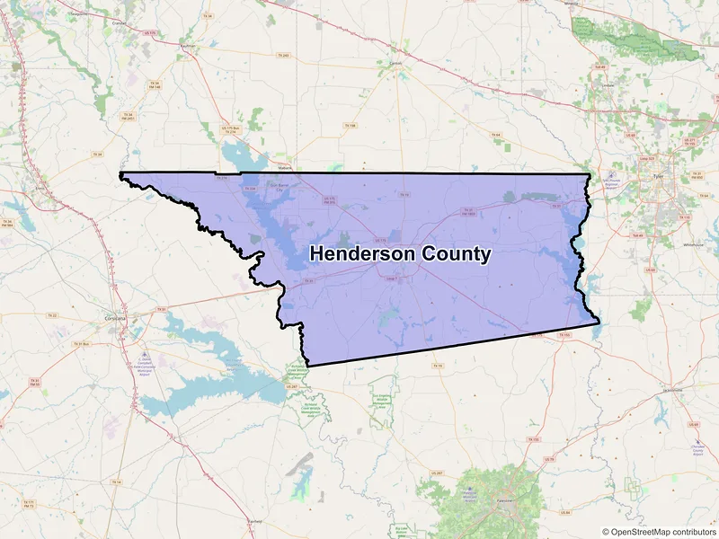 Map of Henderson County, Texas and ZIP codes
