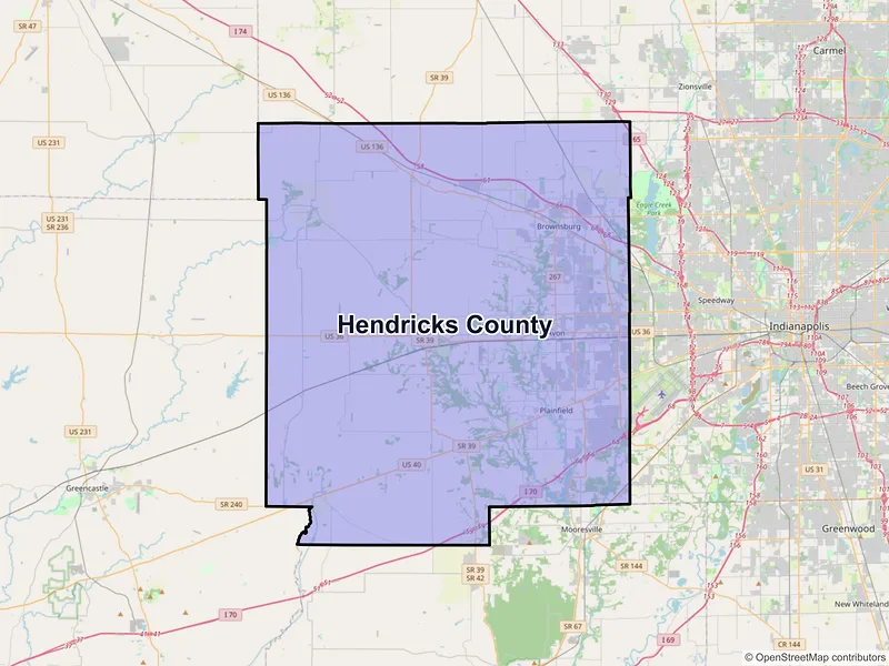 Map of Hendricks County, Indiana and ZIP codes