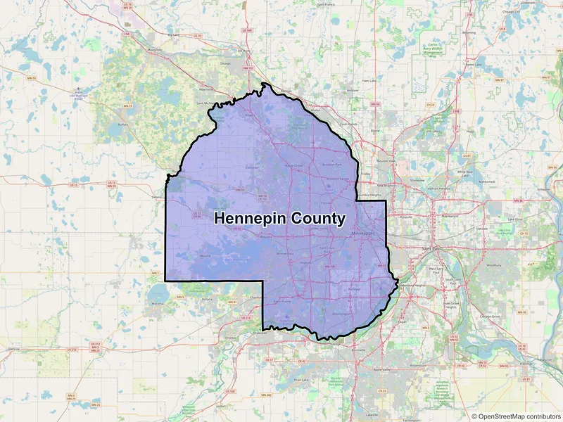 Map of Hennepin County, Minnesota and ZIP codes