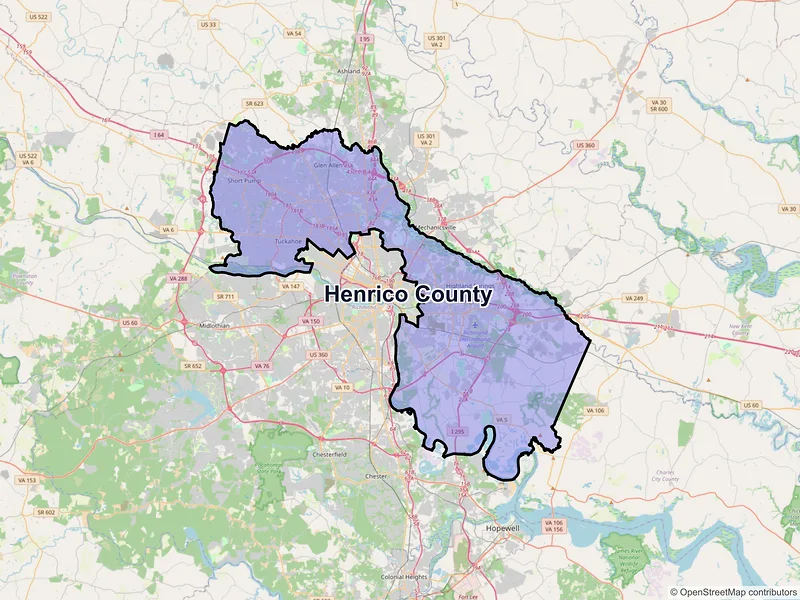 Map of Henrico County, Virginia and ZIP codes