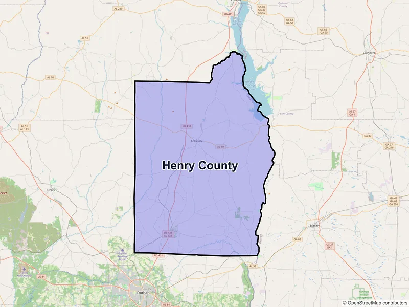 Map of Henry County, Alabama and ZIP codes