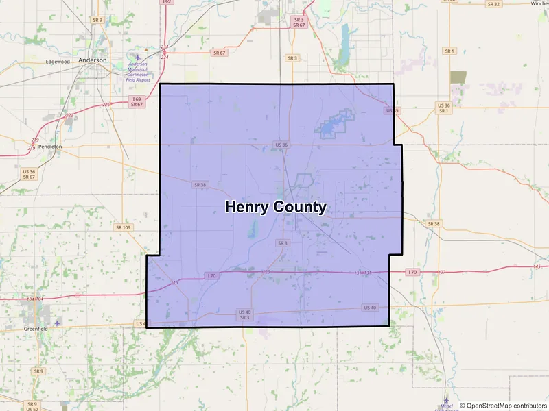Map of Henry County, Indiana and ZIP codes