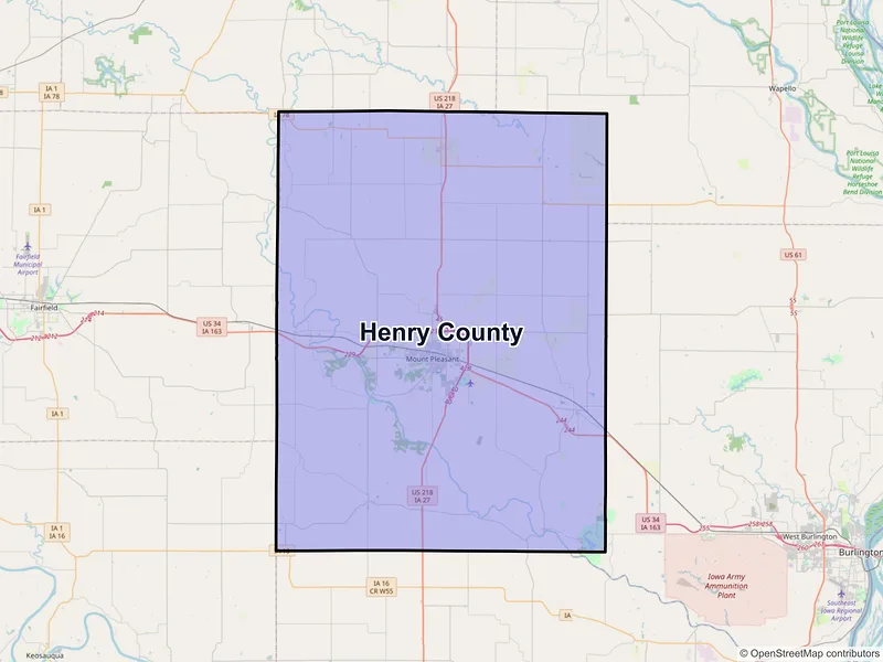 Map of Henry County, Iowa and ZIP codes