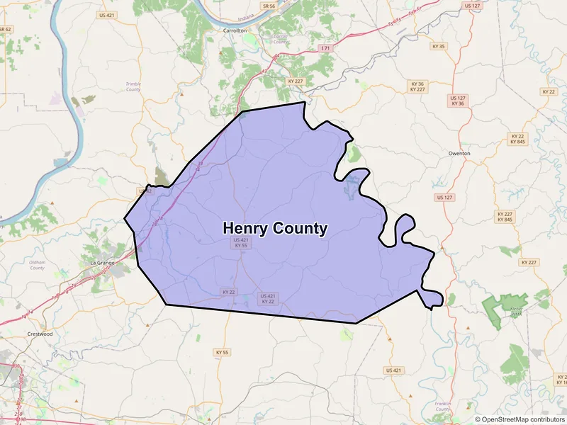 Map of Henry County, Kentucky and ZIP codes