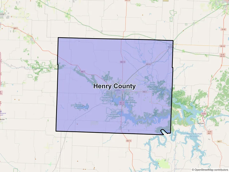 Map of Henry County, Missouri and ZIP codes