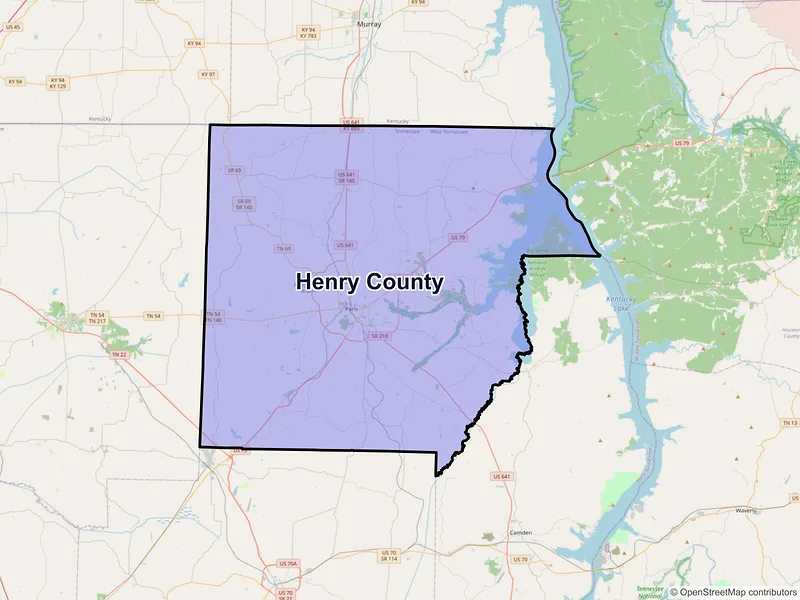 Map of Henry County, Tennessee and ZIP codes