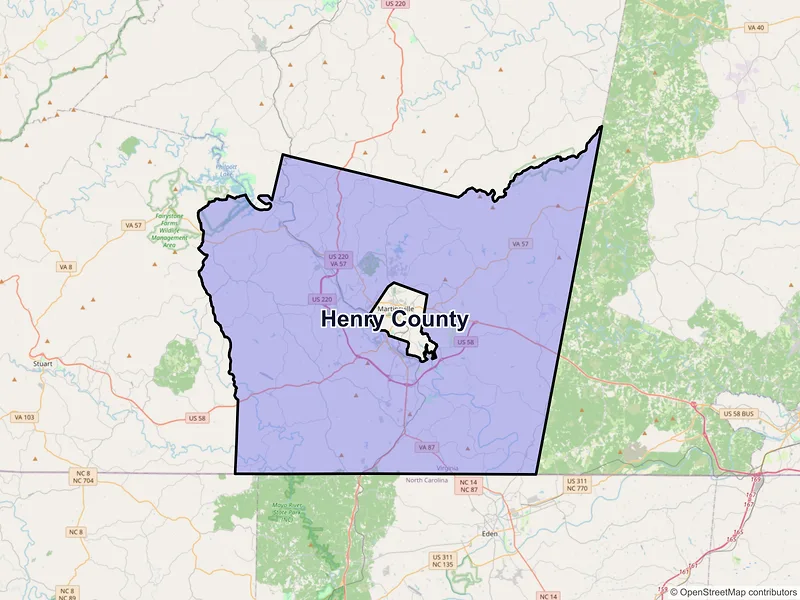 Map of Henry County, Virginia and ZIP codes