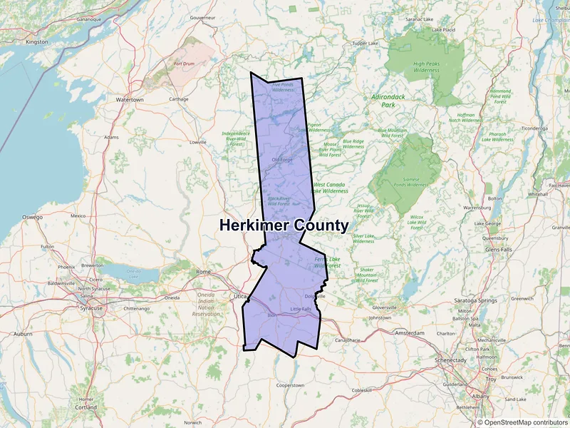 Map of Herkimer County, New York and ZIP codes