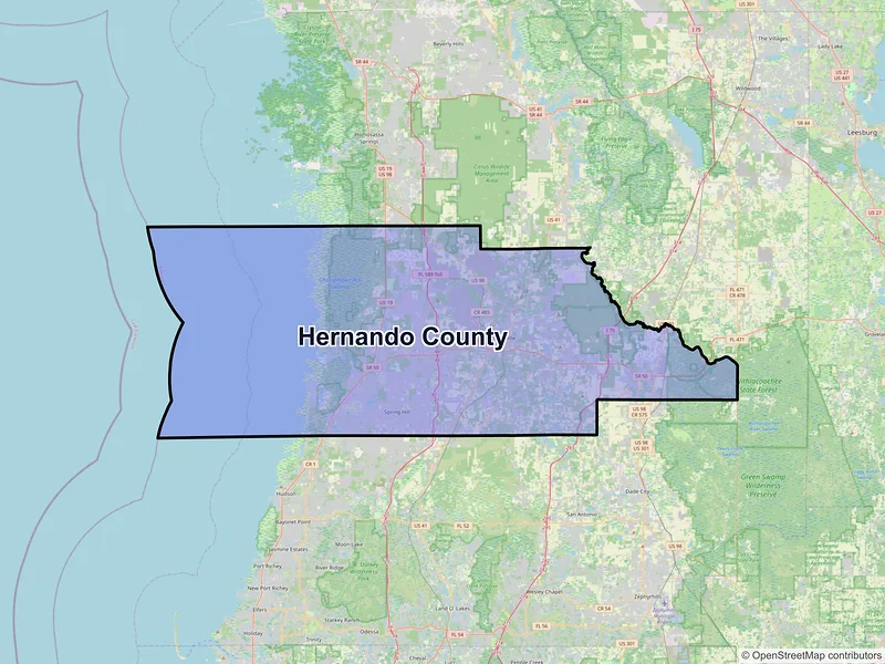 Map of Hernando County, Florida and ZIP codes