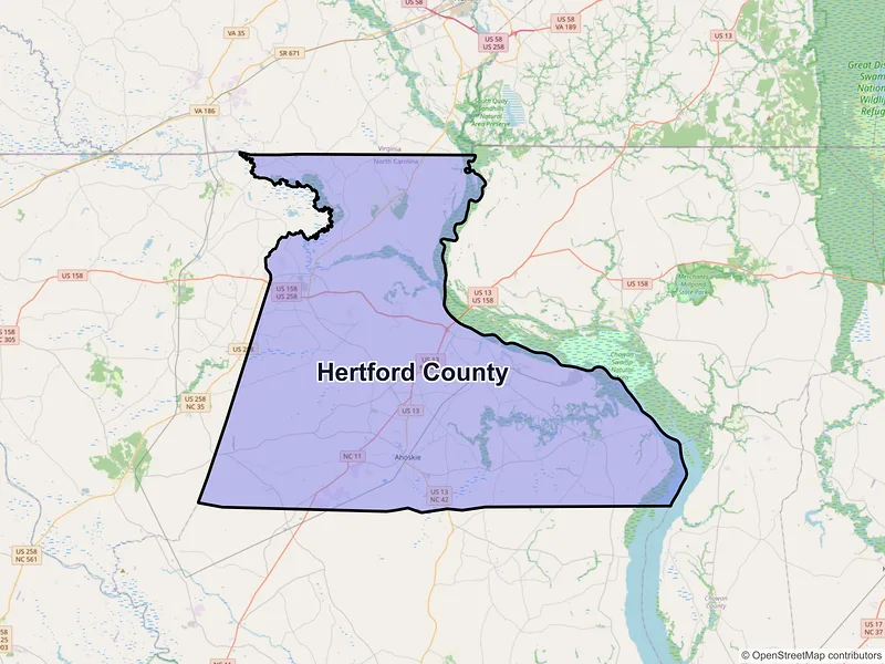 Map of Hertford County, North Carolina and ZIP codes