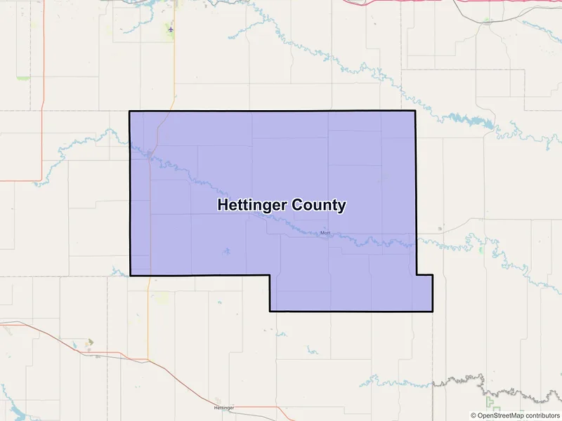 Map of Hettinger County, North Dakota and ZIP codes