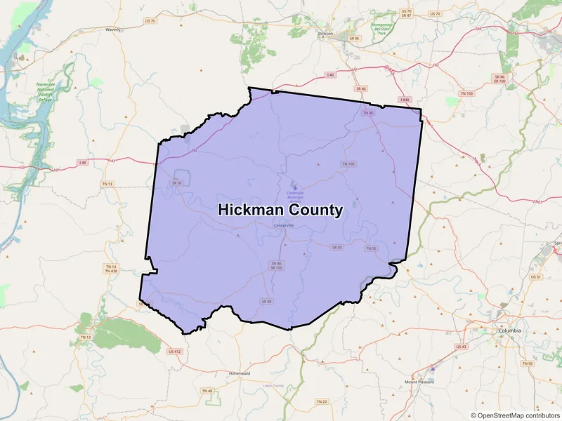 Map of Hickman County, Tennessee and ZIP codes
