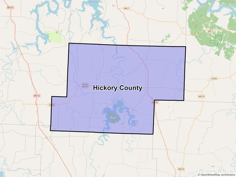 Map of Hickory County, Missouri and ZIP codes
