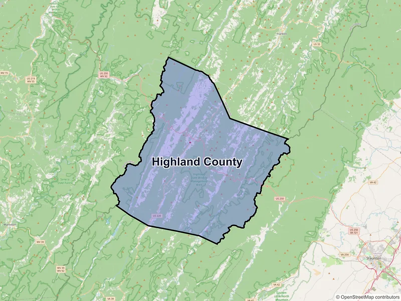 Map of Highland County, Virginia and ZIP codes