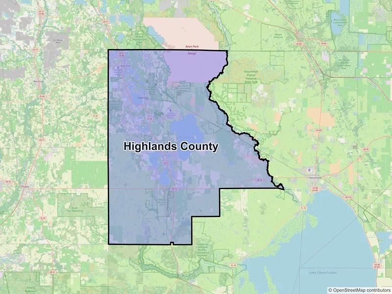 Map of Highlands County, Florida and ZIP codes