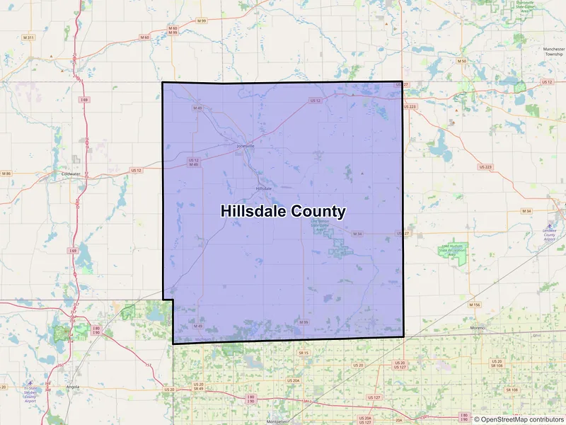 Map of Hillsdale County, Michigan and ZIP codes