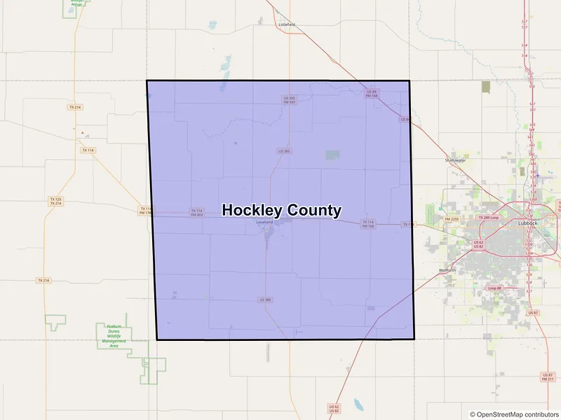 Map of Hockley County, Texas and ZIP codes