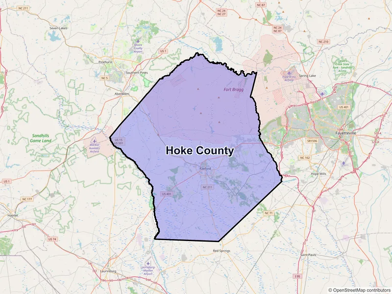 Map of Hoke County, North Carolina and ZIP codes