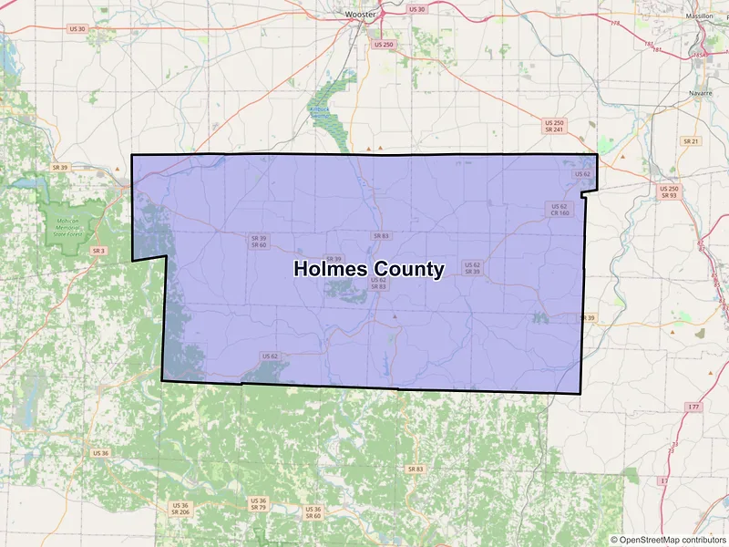 Map of Holmes County, Ohio and ZIP codes