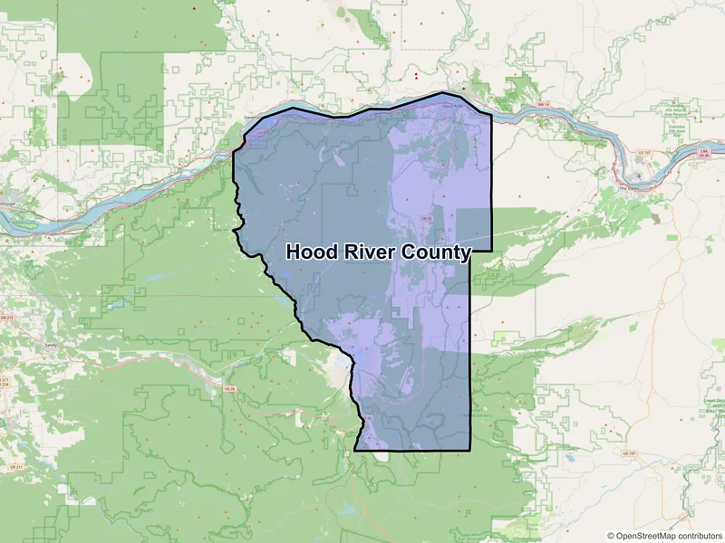 Map of Hood River County, Oregon and ZIP codes