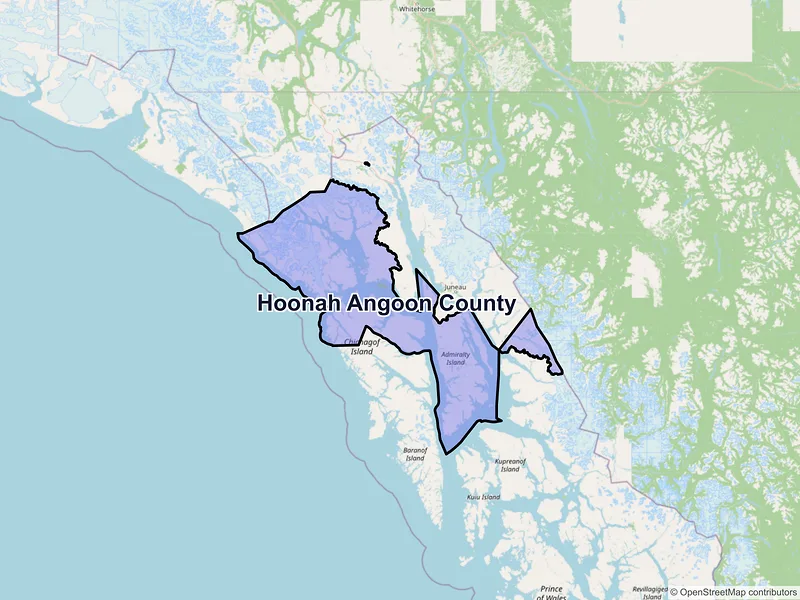 Map of Hoonah-Angoon County, Alaska and ZIP codes