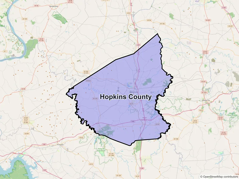 Map of Hopkins County, Kentucky and ZIP codes