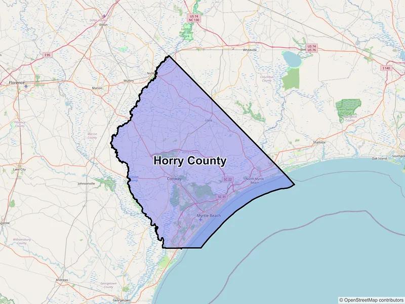 Map of Horry County, South Carolina and ZIP codes