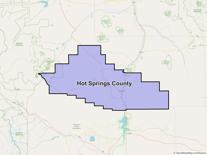 Map of Hot Springs County, Wyoming and ZIP codes