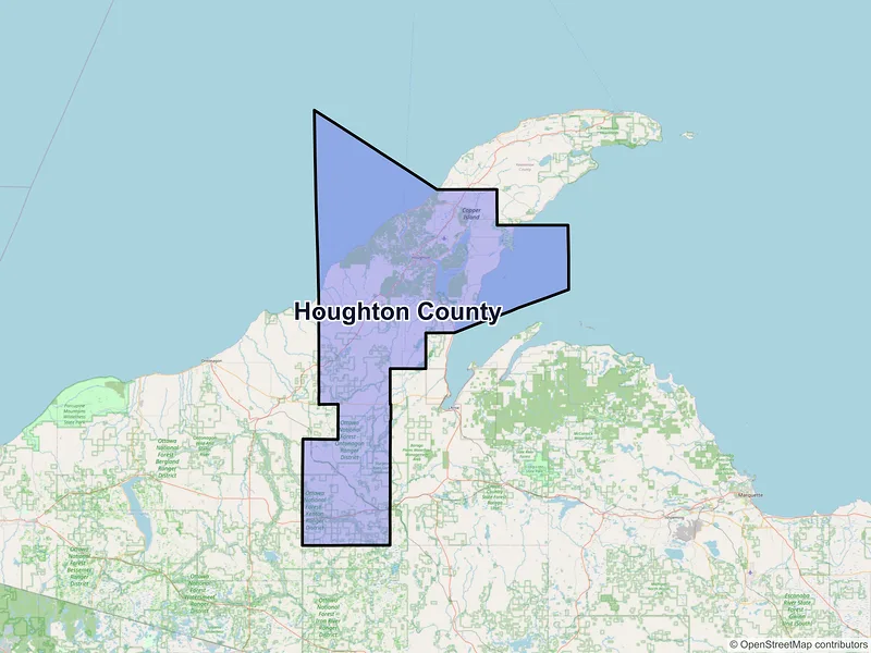 Map of Houghton County, Michigan and ZIP codes