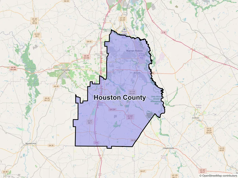 Map of Houston County, Georgia and ZIP codes