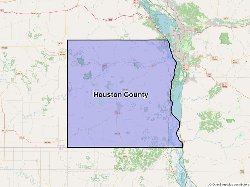 Map of Houston County, Minnesota and ZIP codes