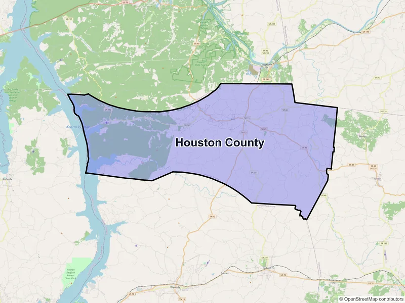 Map of Houston County, Tennessee and ZIP codes