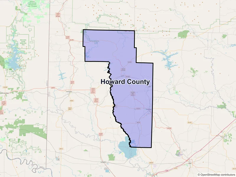 Map of Howard County, Arkansas and ZIP codes