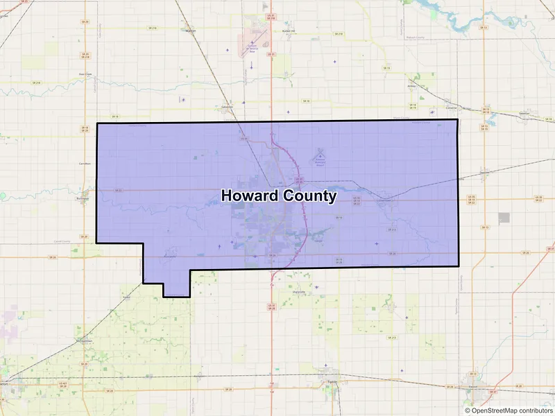 Map of Howard County, Indiana and ZIP codes