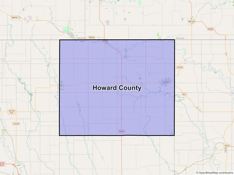 Map of Howard County, Iowa and ZIP codes