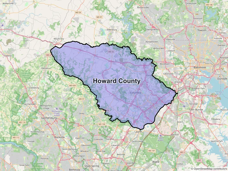 Map of Howard County, Maryland and ZIP codes