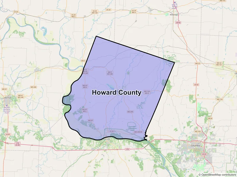 Map of Howard County, Missouri and ZIP codes