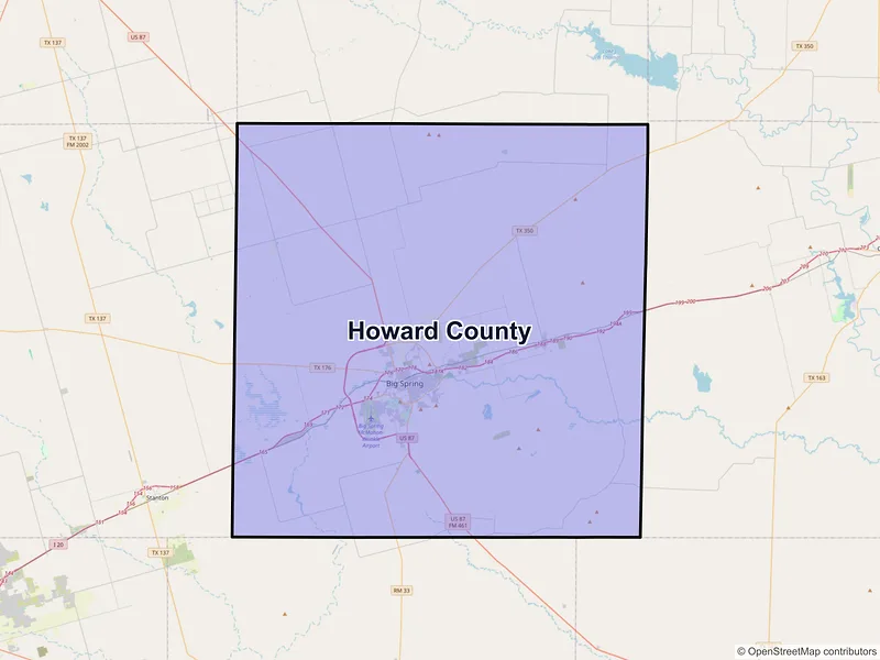 Map of Howard County, Texas and ZIP codes