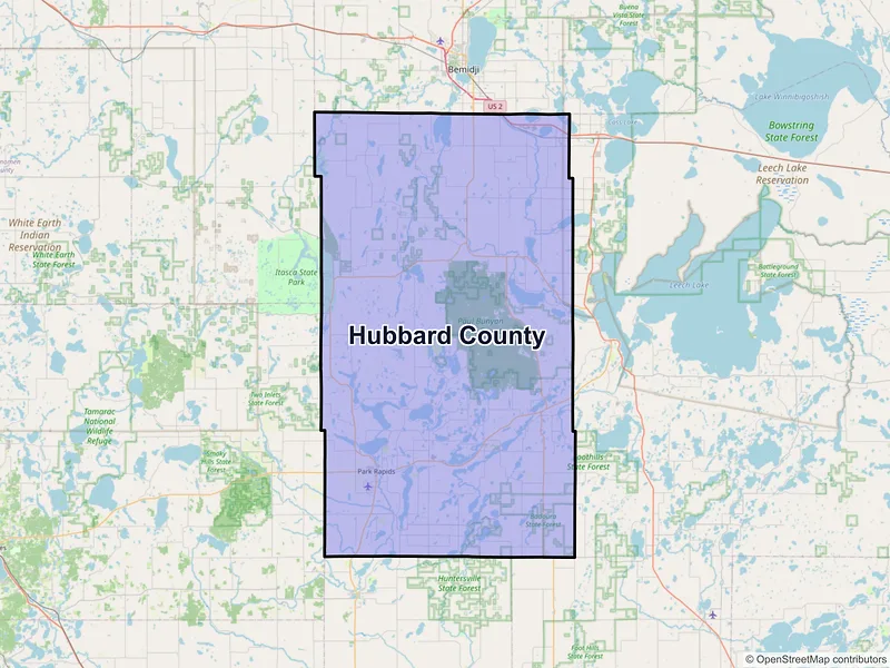 Map of Hubbard County, Minnesota and ZIP codes