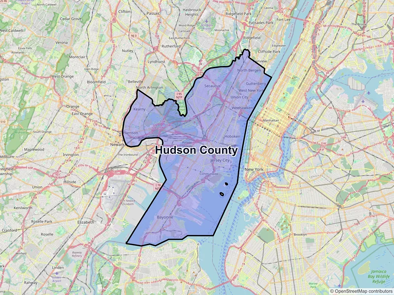 Map of Hudson County, New Jersey and ZIP codes