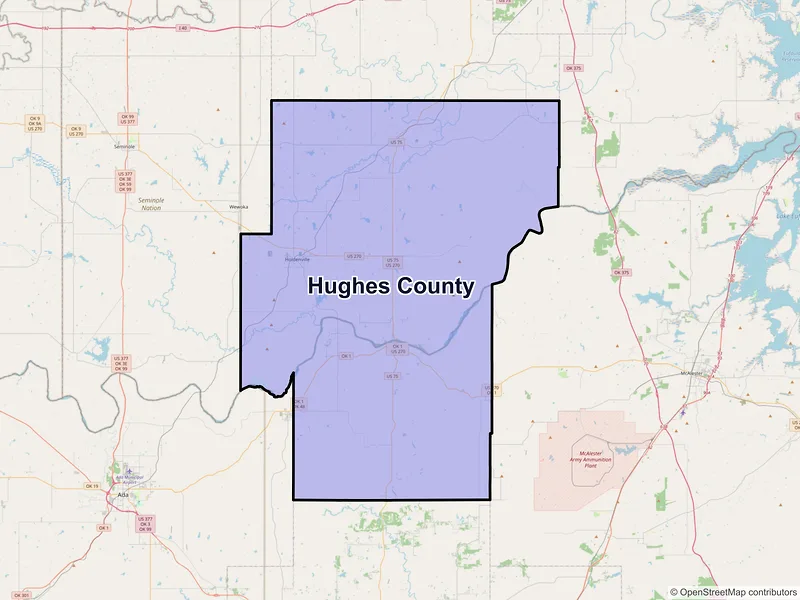 Map of Hughes County, Oklahoma and ZIP codes