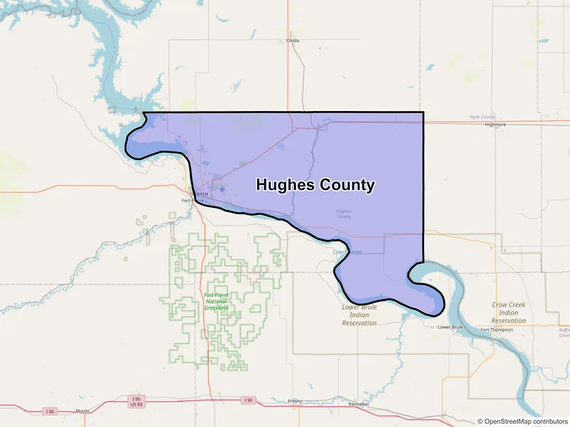 Map of Hughes County, South Dakota and ZIP codes
