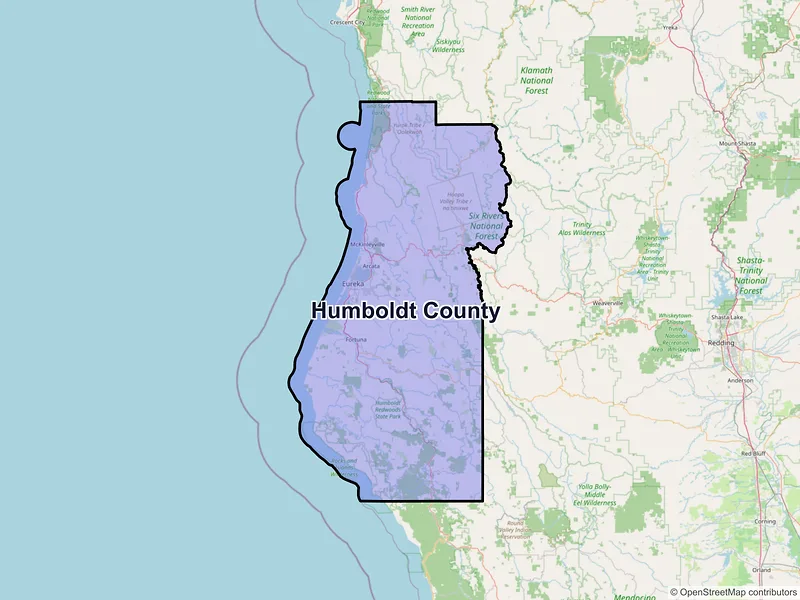 Map of Humboldt County, California and ZIP codes