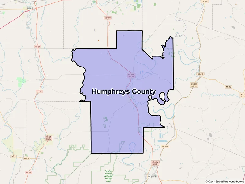 Map of Humphreys County, Mississippi and ZIP codes