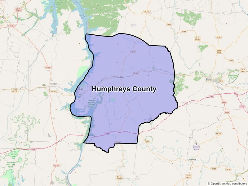 Map of Humphreys County, Tennessee and ZIP codes