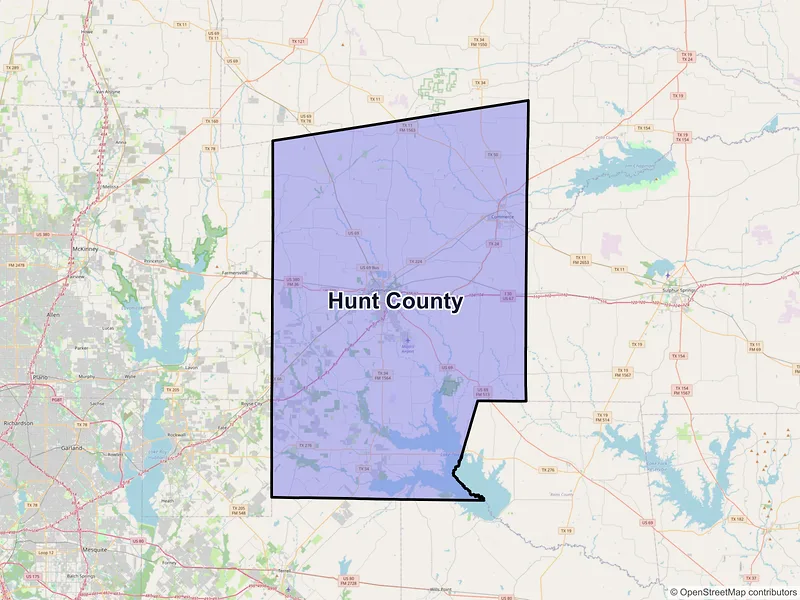 Map of Hunt County, Texas and ZIP codes