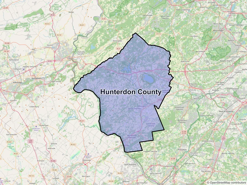 Map of Hunterdon County, New Jersey and ZIP codes