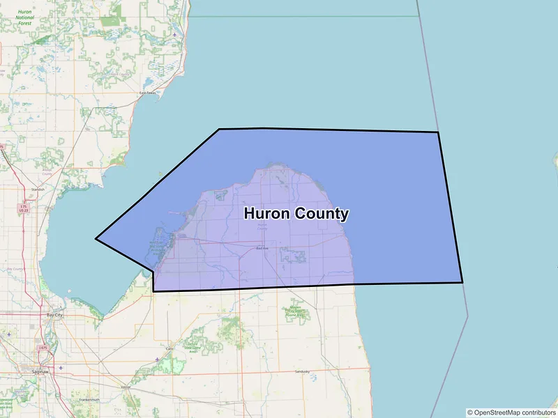 Map of Huron County, Michigan and ZIP codes