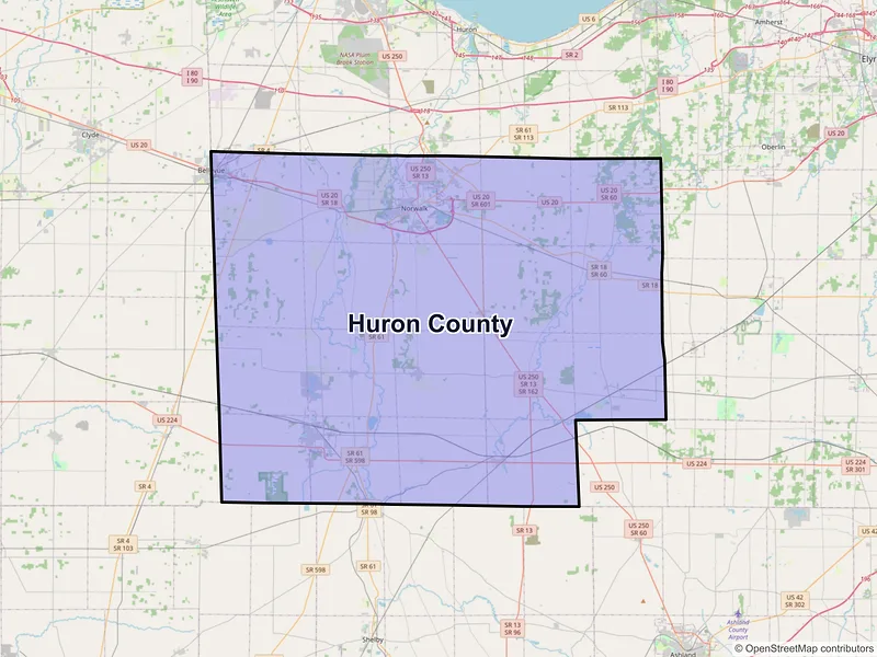 Map of Huron County, Ohio and ZIP codes